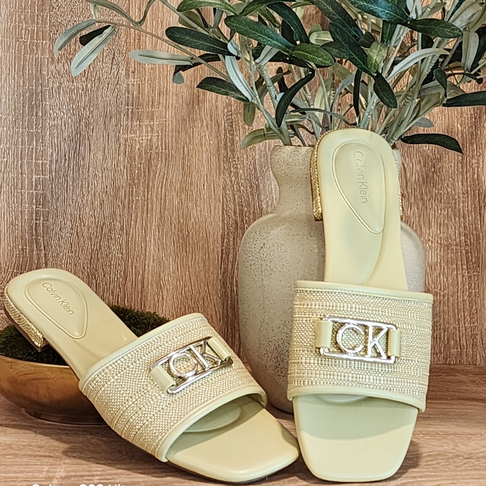 Calvin Klein Women's Tatey Charm Slide Flat Green Sandals Size 11